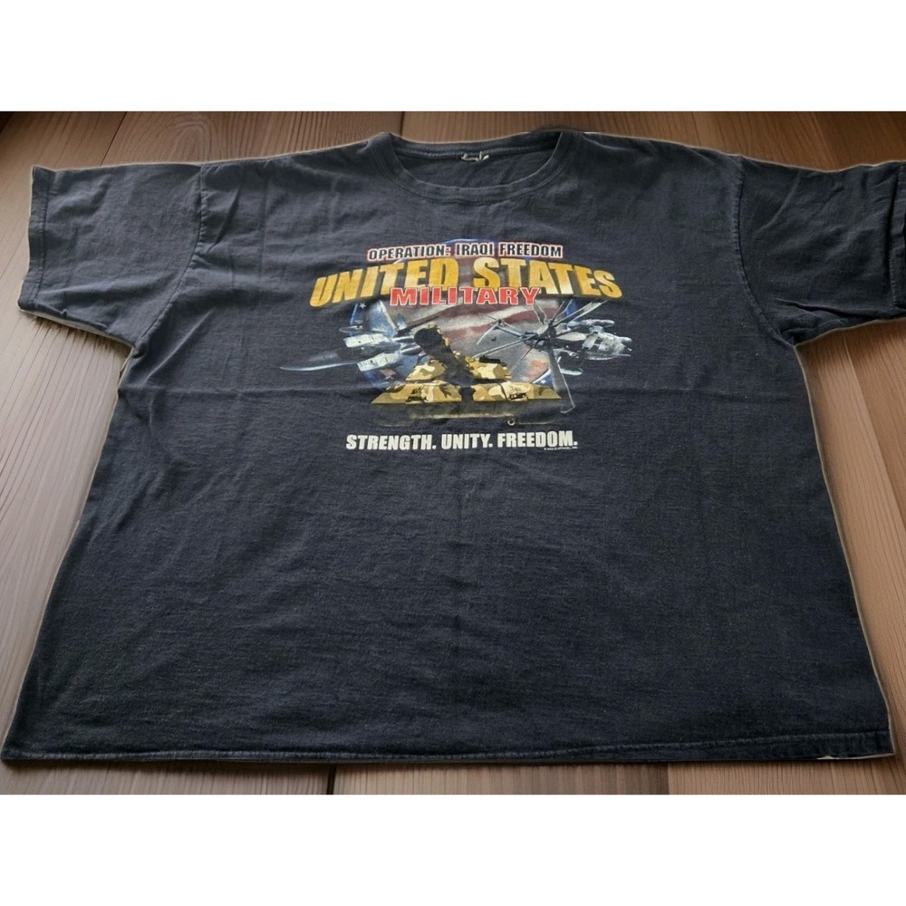 Vintage 2003 US Military Iraq War Shirt Mens XL XXL Boxy Graphic USA Freedom